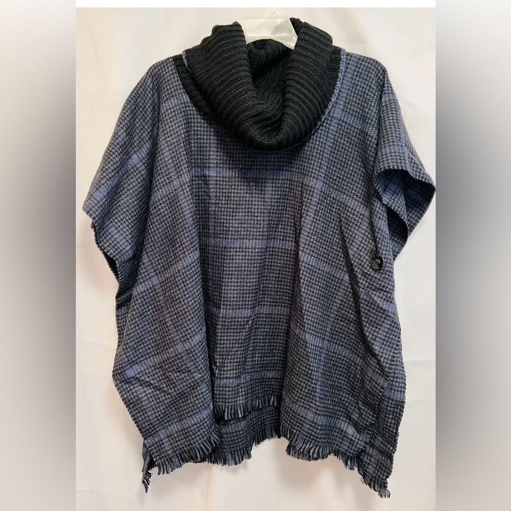 V.FRAAS  Beige Plaid Acrylic‎ Open Front Poncho Wrap Shawl Womens One Size NEW